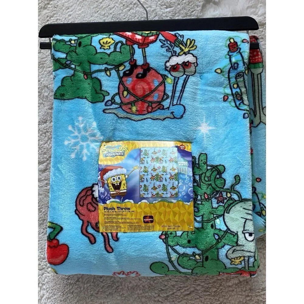 SpongeBob SquarePants Patrick Decorating Christmas Tree Blanket Throw‎ 50 X 70”